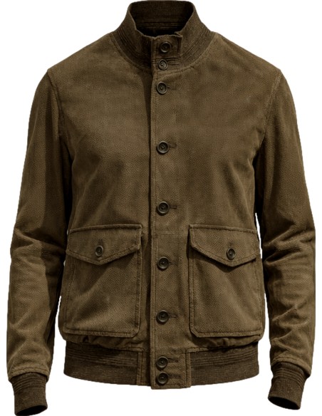 Bomber para hombre de piel microperforada verde | Almirante Seis Madrid