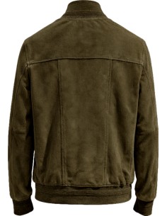 Bomber para hombre de piel microperforada verde | Almirante Seis Madrid 2