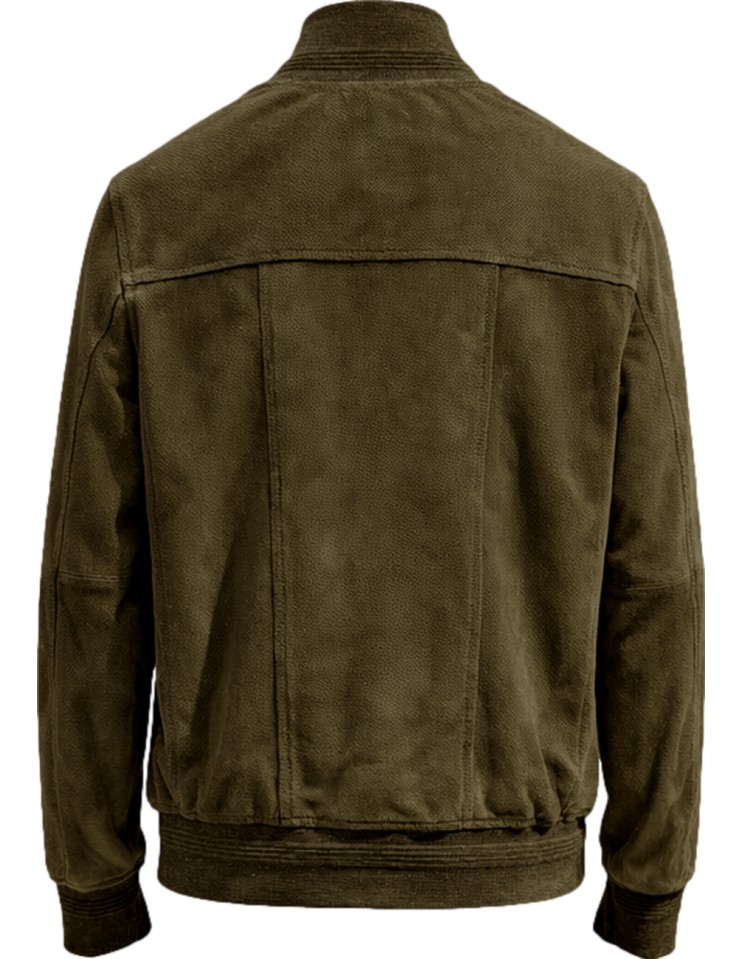 Bomber para hombre de piel microperforada verde | Almirante Seis Madrid