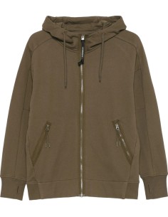 C.P. COMPANY sudadera verde oliva con cremallera capucha y gafas
