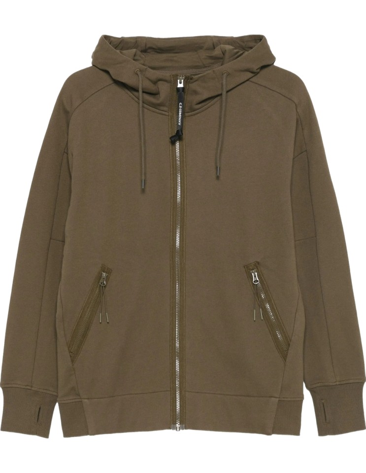 C.P. COMPANY sudadera verde oliva con cremallera capucha y gafas