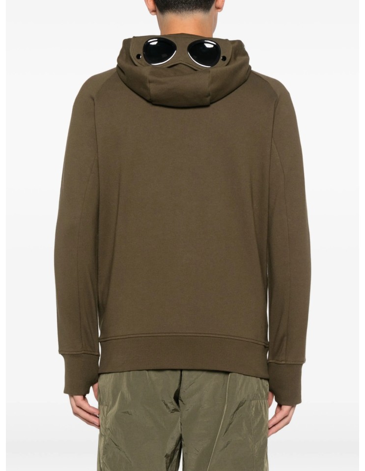 C.P. COMPANY sudadera verde oliva con cremallera capucha y gafas