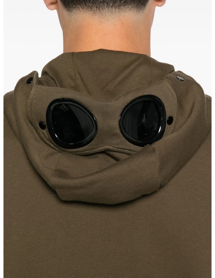 C.P. COMPANY sudadera verde oliva con cremallera capucha y gafas
