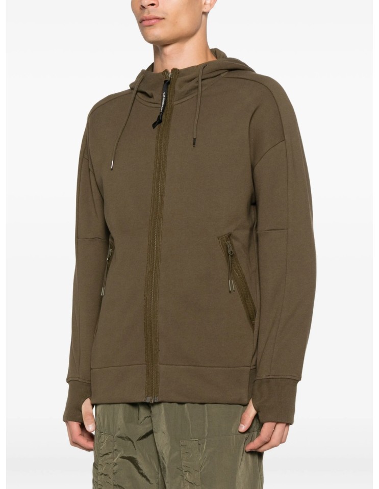 C.P. COMPANY sudadera verde oliva con cremallera capucha y gafas
