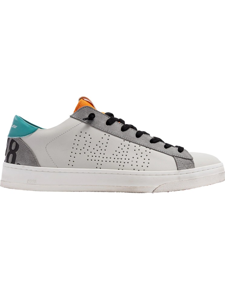P448 zapatillas hombre John blanco naranja y verde agua