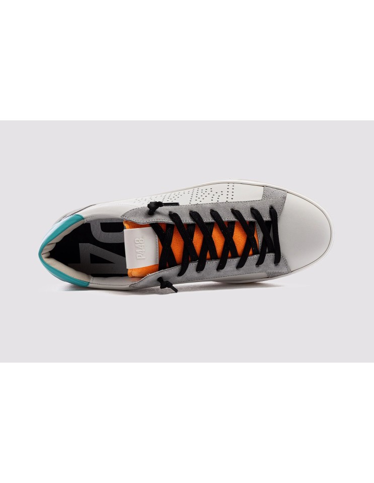 P448 zapatillas hombre John blanco naranja y verde agua