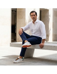 P448 zapatillas hombre John blanco naranja y verde agua 2