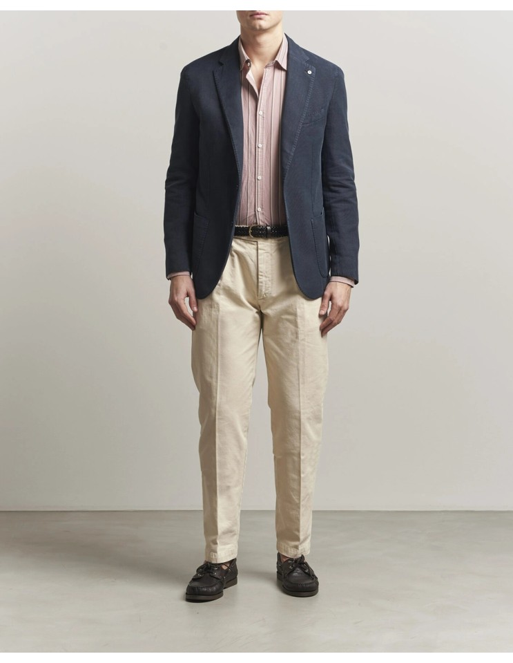 L.B.M. 1911 Americana Jack regular azul con estructura vista frontal puesta combinada con pantalón beige