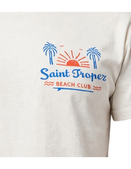 camiseta blanca de hombe bowery saint tropez frontal detalle en pecho