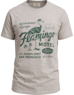 Camiseta Bowery para hombre manga corta lavanda con estampado flamingo