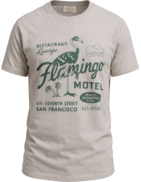 Camiseta Bowery para hombre manga corta lavanda con estampado flamingo