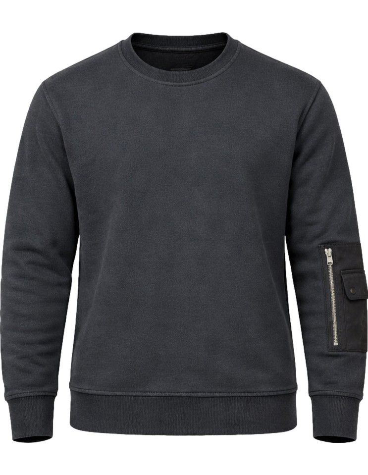 Sudadera TenC gris cuello redondo con bolsillo en manga vista frontal