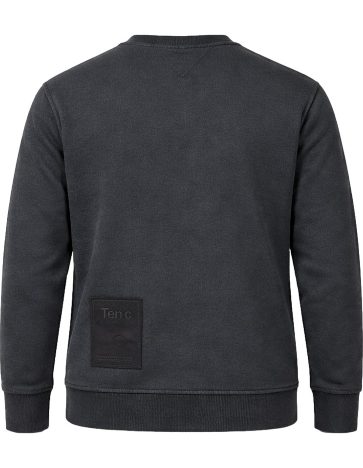 Sudadera TenC gris cuello redondo con bolsillo en manga vista espalda con parche en bajo