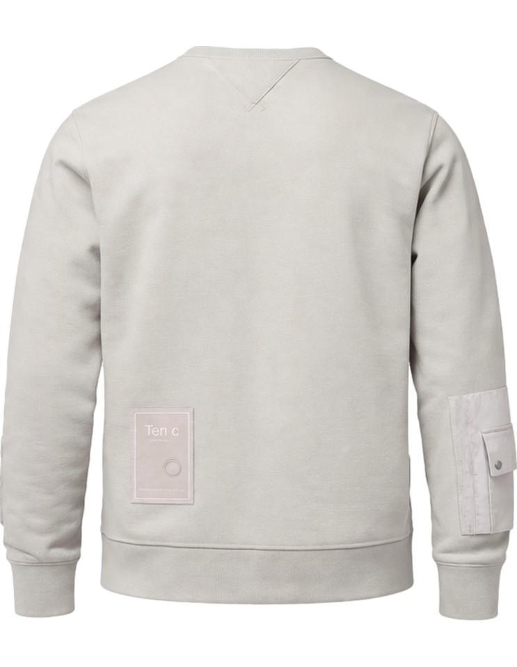 TEN C Sudadera gris claro de cuello redondo vista espalda con logo