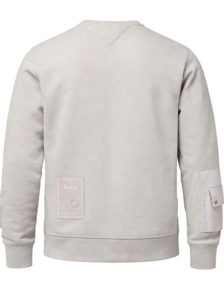 TEN C Sudadera gris claro de cuello redondo vista espalda con logo