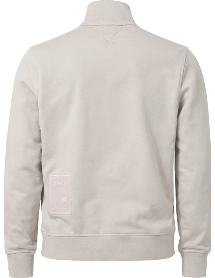 TEN C Sudadera gris claro con cremallera  y bolsillo en el pecho vista espalda con logo