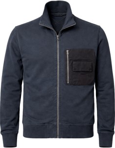 TEN C Sudadera abierta azul con cremallera vista frontal con detalle de bolsillo en el pecho