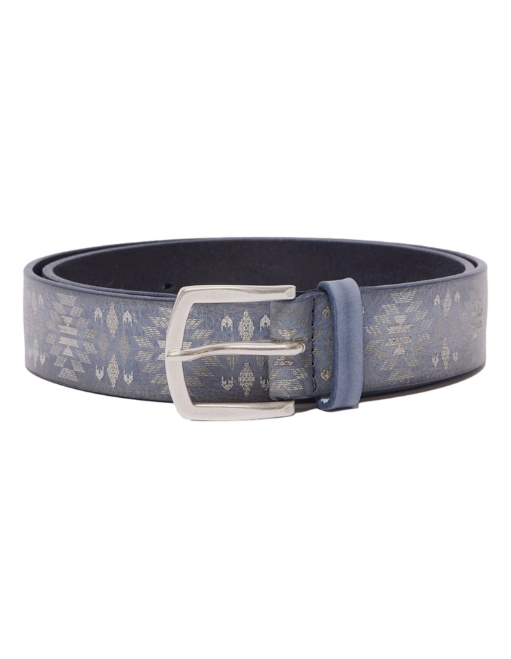 Orciani cinturón en piel Stain Soapy azul claro jeans enrollado