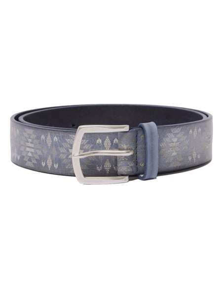 Orciani cinturón en piel Stain Soapy azul claro jeans enrollado