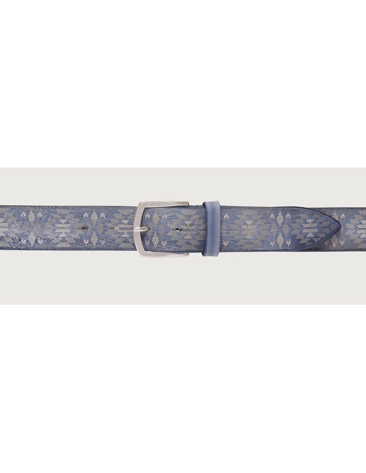 Orciani cinturón en piel Stain Soapy azul claro jeans abrochado