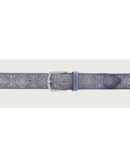 Orciani cinturón en piel Stain Soapy azul claro jeans abrochado