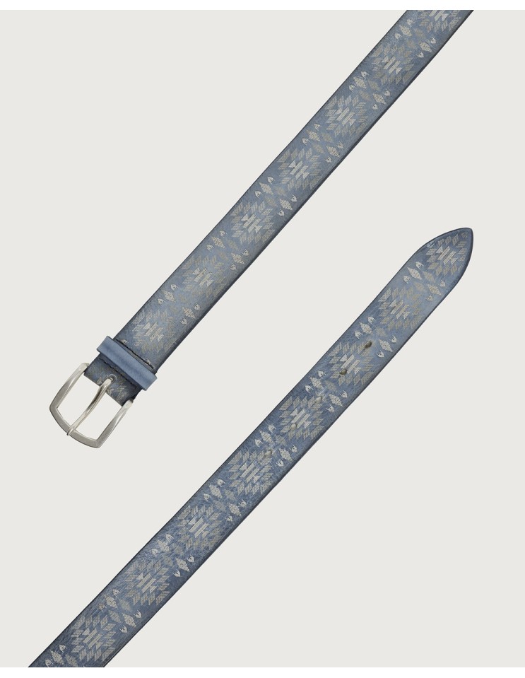 Orciani cinturón en piel Stain Soapy azul claro jeans detalle hebilla y punta