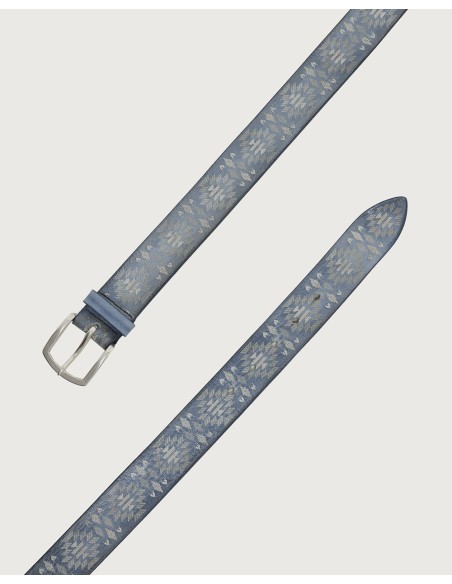 Orciani cinturón en piel Stain Soapy azul claro jeans detalle hebilla y punta