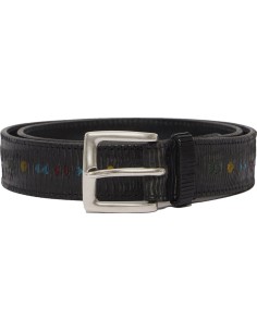 Orciani cinturón en piel Blade Symbol negro con bordados multicolor enrollado