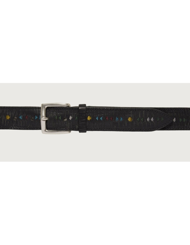 Orciani cinturón en piel Blade Symbol negro con bordados multicolor abrochado