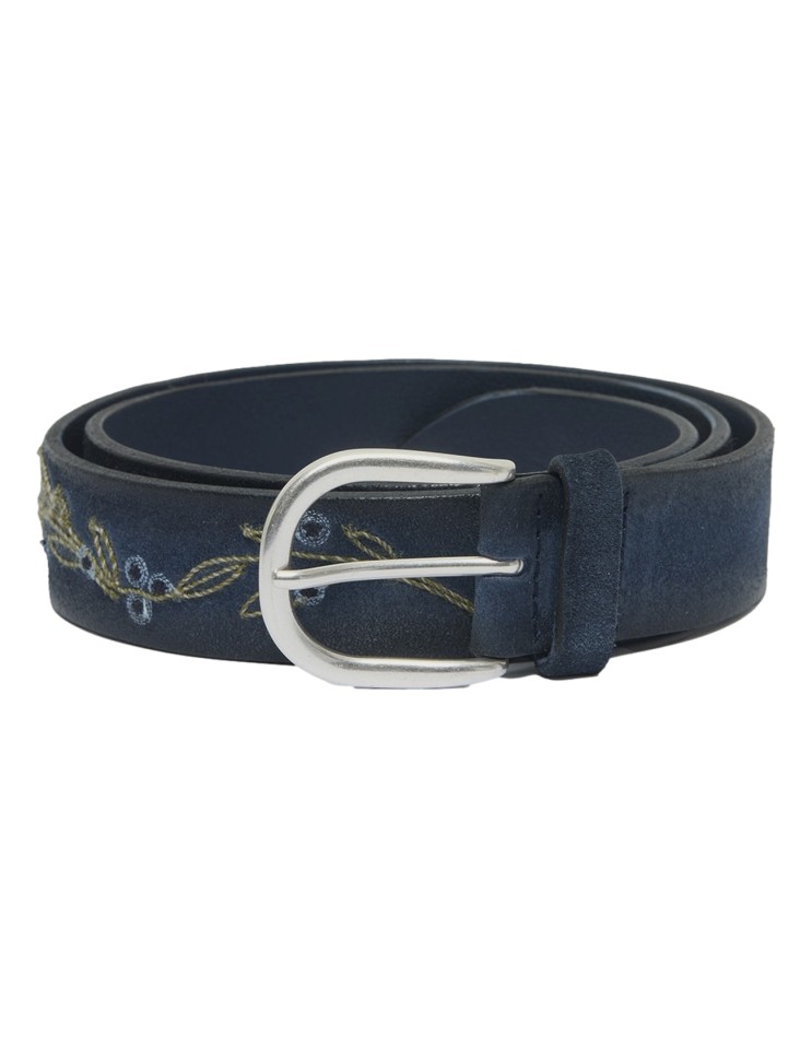 Orciani cinturón Ramify azul de ante con bordados florales enrollado