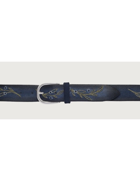 Orciani cinturón Ramify azul de ante con bordados florales  abrochado