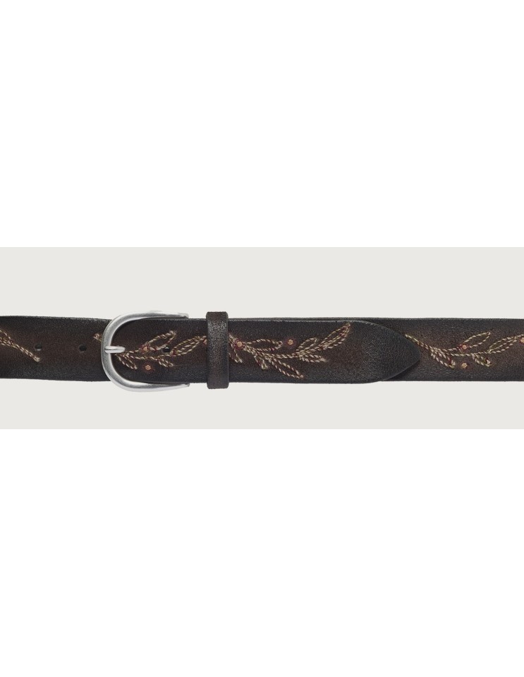 Orciani cinturón Ramify marrón de ante con bordados florales abrochado