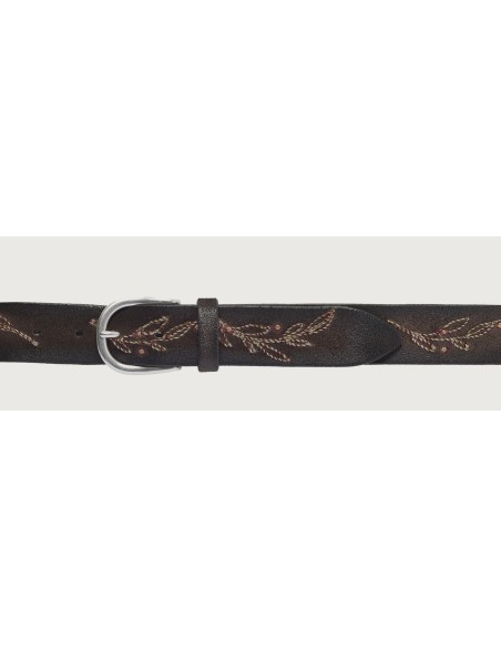 Orciani cinturón Ramify marrón de ante con bordados florales abrochado