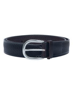 Orciani cinturón azul marino de piel soft bull micro perforado enrollado