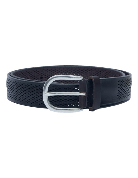 Orciani cinturón azul marino de piel soft bull micro perforado enrollado