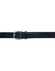 Orciani cinturón azul marino de piel soft bull micro perforado enrollado 2