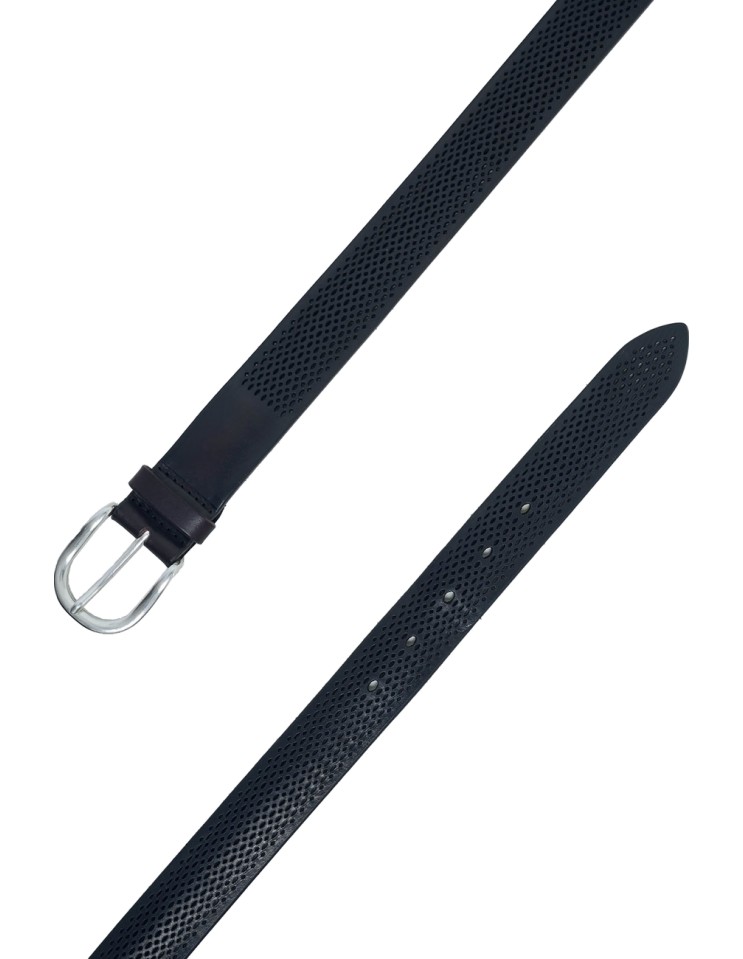 Orciani cinturón azul marino de piel soft bull micro perforado detalle