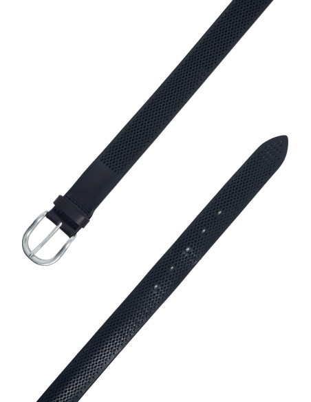 Orciani cinturón azul marino de piel soft bull micro perforado detalle