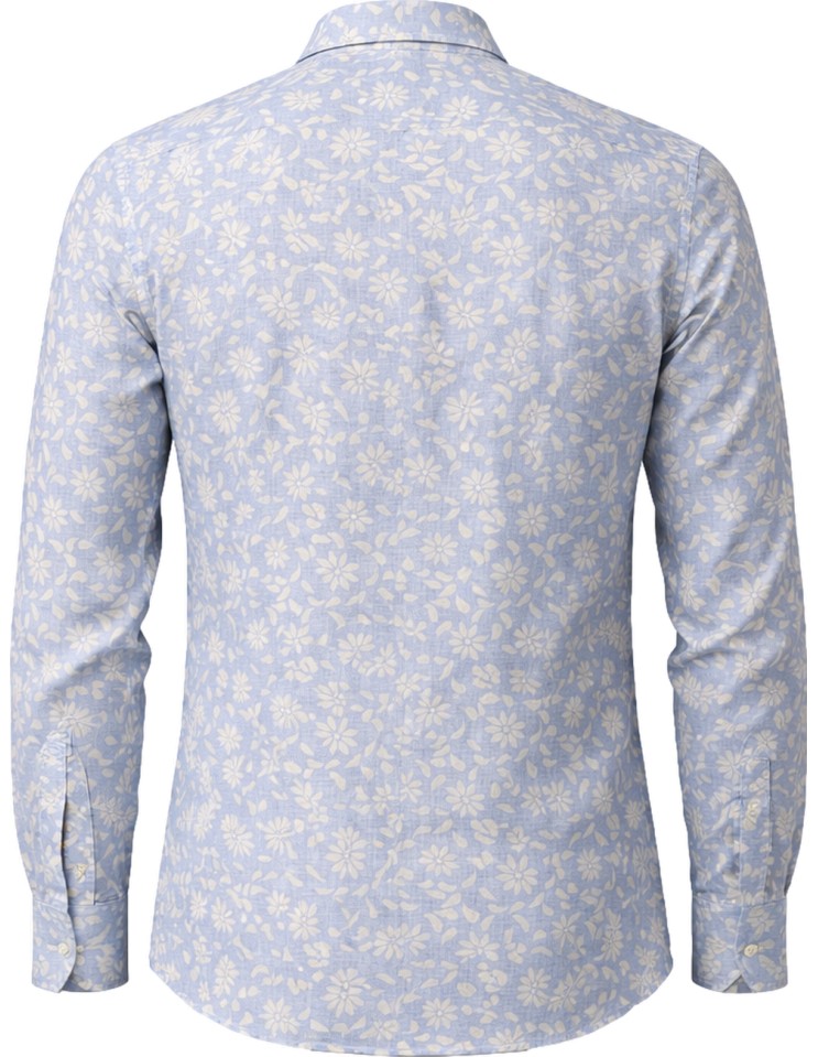 Mazzarelli camisa Petals lino estampada azul | Almirante Seis Madrid