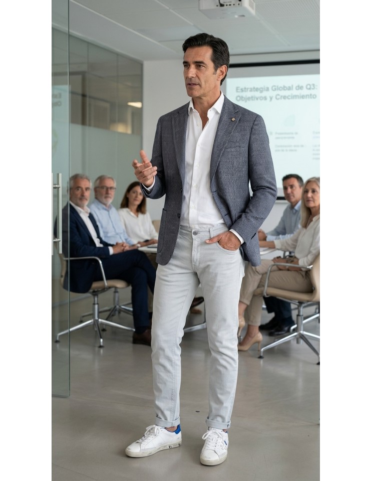 L.B.M. 1911 Americana Jack regular micro trama azul y blanco en una reunión combinada con una camisa blanca