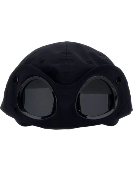 C.P. COMPANY Gorra azul con gafas en tejiod Chrome-R vista trasera con lentes