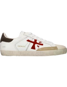 Premiata Steven blanca logo rojo talonera marrón con nueva puntera steven8044