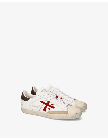 Premiata Steven blanca logo rojo talonera marrón con nueva puntera steven8044