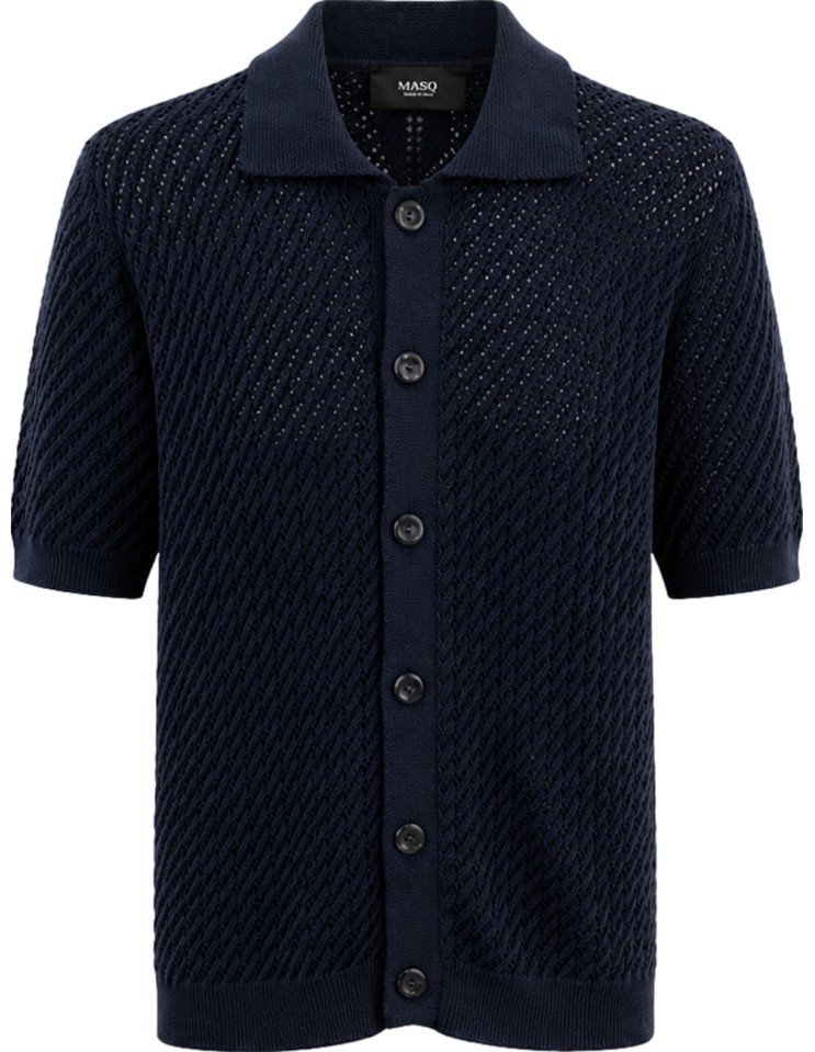 Chaqueta punto abierto manga corta azul marino - MasQ