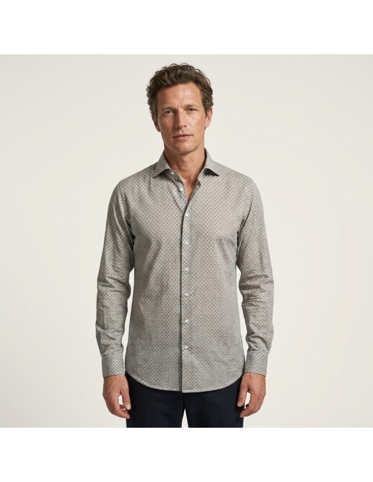 Camisa Sean Panamino Voile de algodón estampado verde - Fedeli