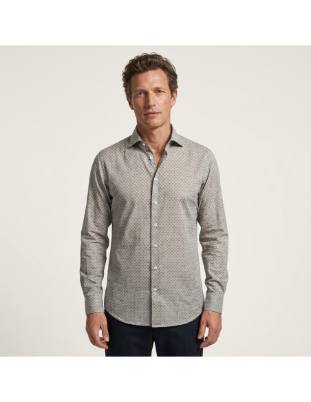 Camisa Sean Panamino Voile de algodón estampado verde - Fedeli
