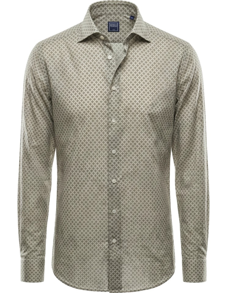 Camisa Sean Panamino Voile de algodón estampado verde - Fedeli