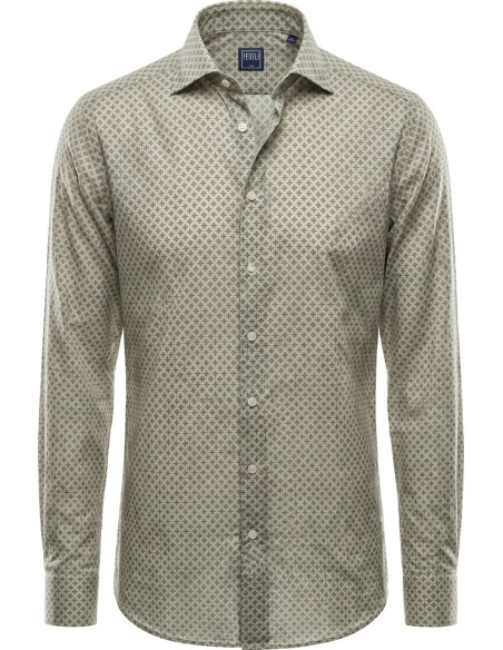 Camisa Sean Panamino Voile de algodón estampado verde - Fedeli