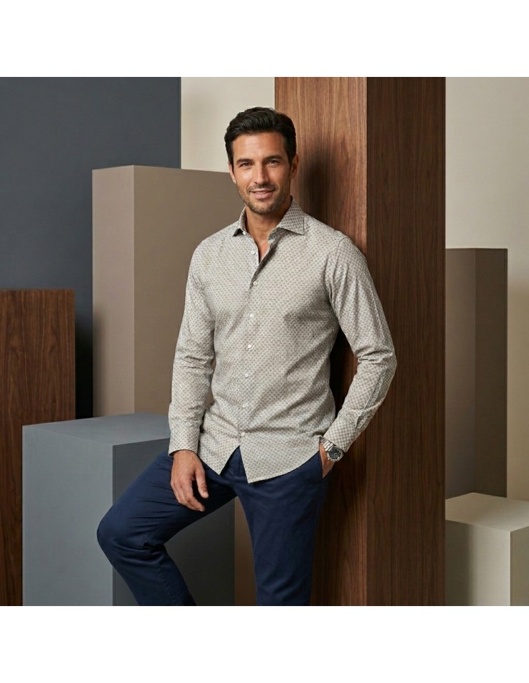 Camisa Sean Panamino Voile de algodón estampado verde - Fedeli