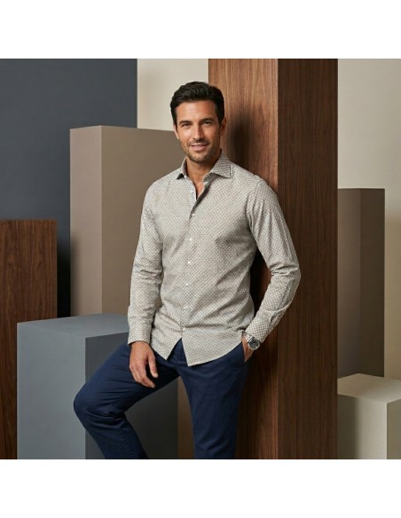 Camisa Sean Panamino Voile de algodón estampado verde - Fedeli